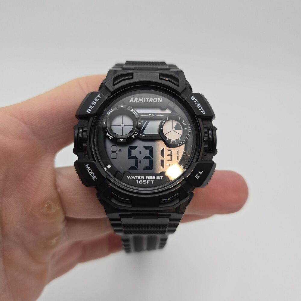 Armitron Pro Sport Watch Men 46mm Black Digital Day Backlight New Battery